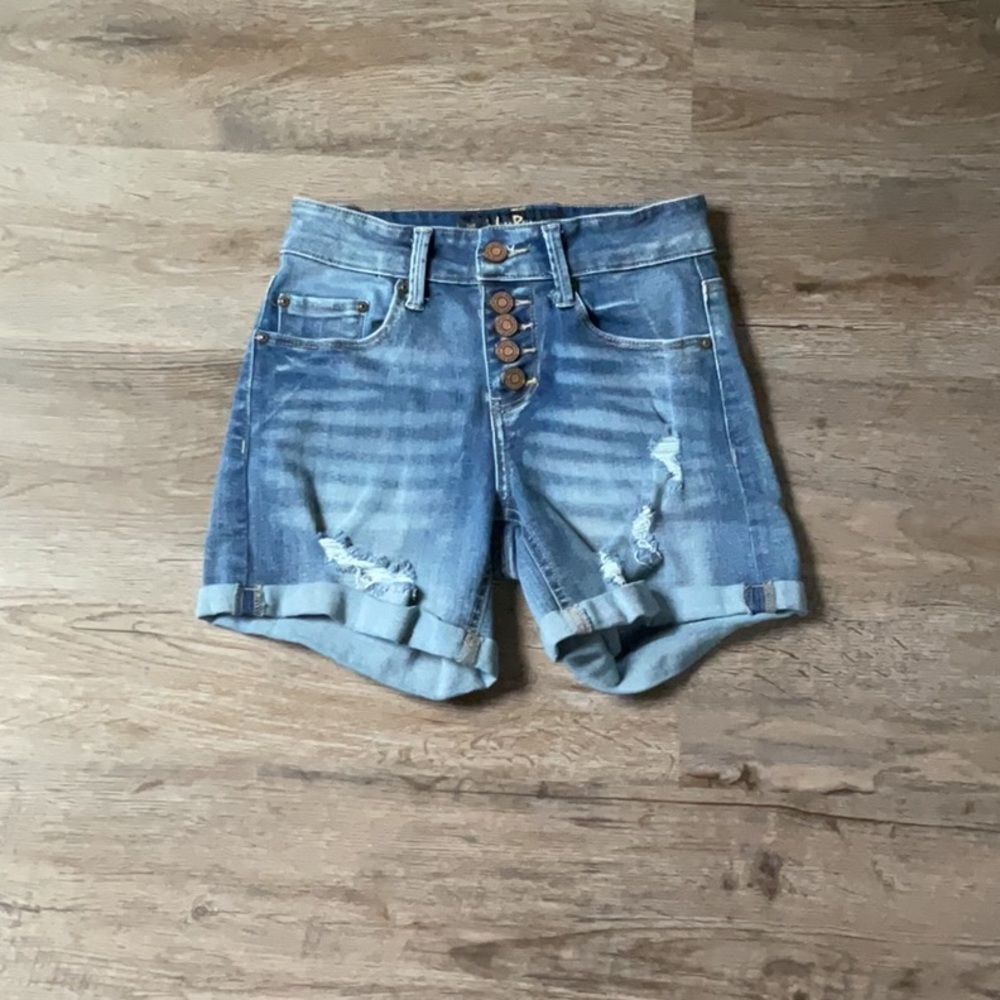 Indigo Rein Blue Jean Shorts with Distressed Details